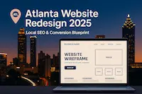 The Atlanta skyline with a digital overlay representing a website redesign and local SEO optimization.