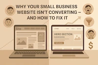 A magnifying glass over a website, analyzing why it isn't converting customers.