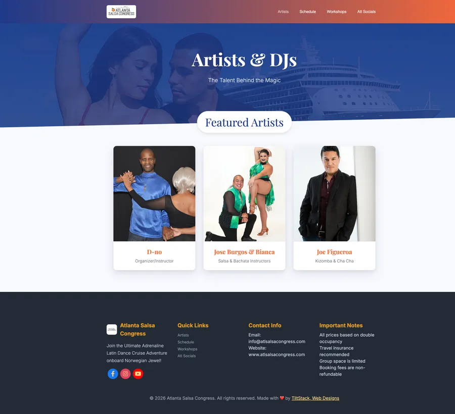 Atlanta Salsa Congress artists and DJs page