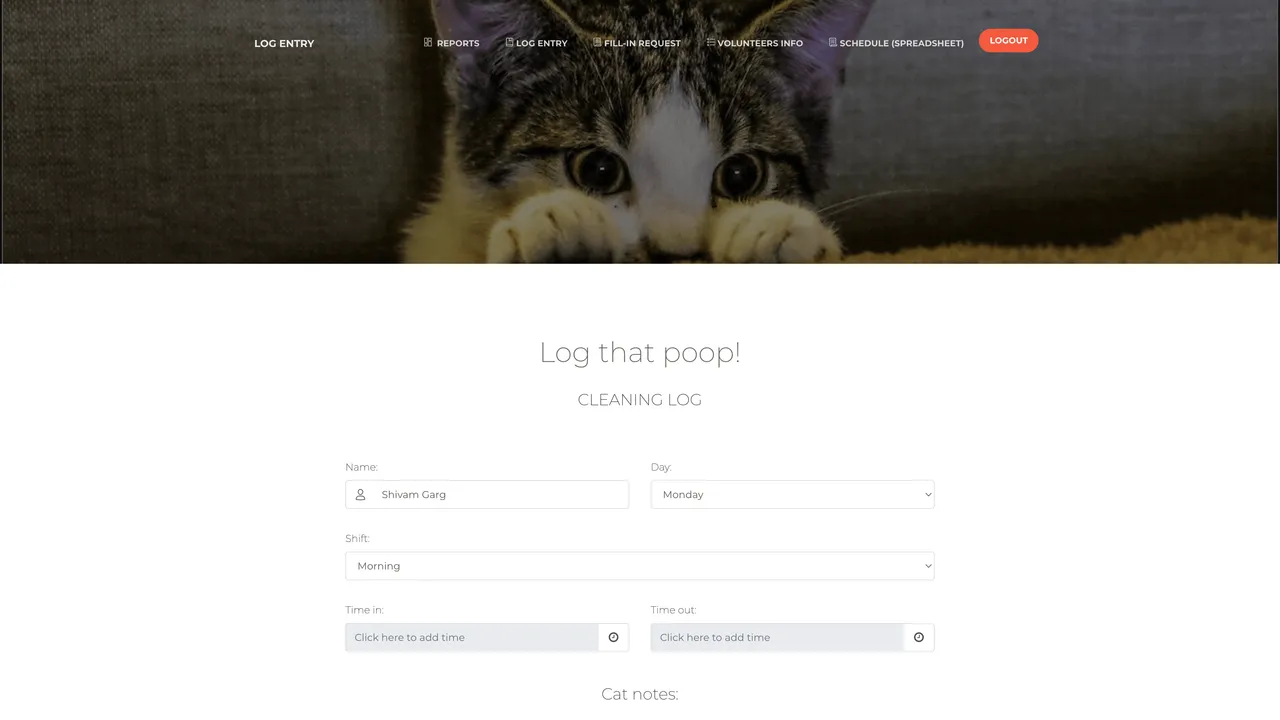 Furkids volunteer shift-reporting web app built by TiltStack
